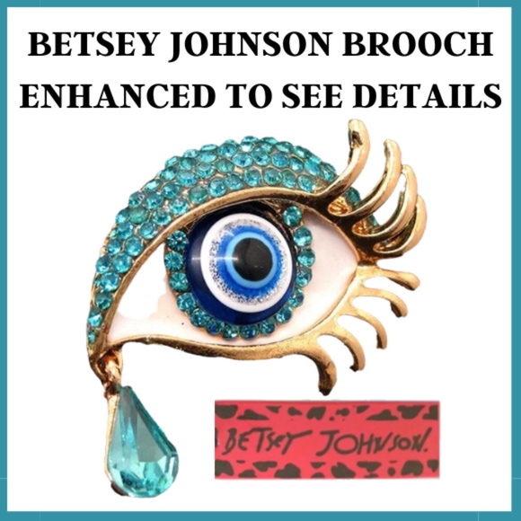 Betsey Johnson Jewelry - Brooch Pin Lucky Blue Evil Eye - Gold & Crystals Crystal Charm - Betsey Johnson